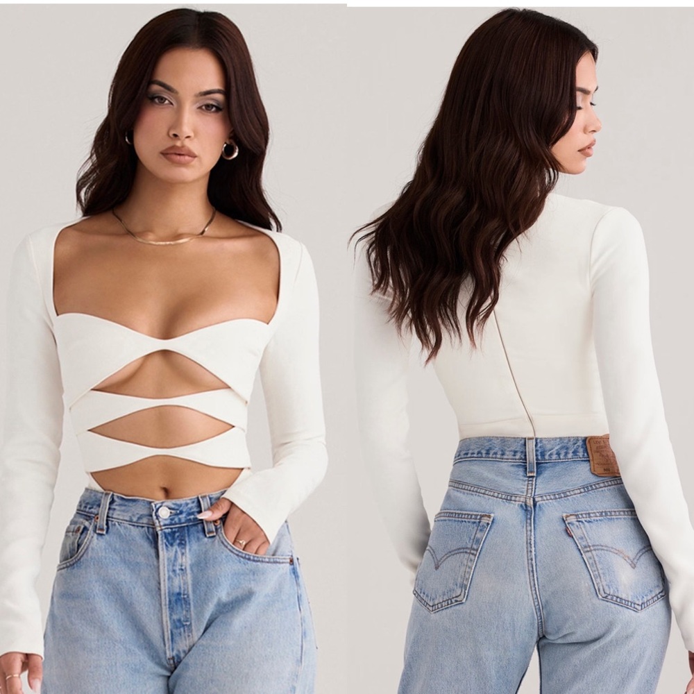 House‎ of CB Danica White Cutout Bodysuit Womens Size Large